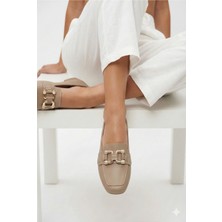 Dosa Shoes Kadın Loafer Babet Gold Tokalı Günlük Rahat Ofis Ayakkabısı Kaymaz Taban Şık Klasik