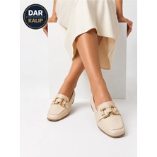 Dosa Shoes Kadın Loafer Babet Gold Tokalı Günlük Rahat Ofis Ayakkabısı Kaymaz Taban Şık Klasik