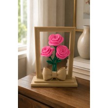 My Craft 3D Fiyonklu Çerçeve Içinde 3 Gül Figürlü Dekoratif Biblo Sevgiliye Anneye Öğretmene Hediye Masa Raf Süsü