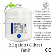 Nefa Su Arıtma Tankı 8 Lt Tüm Cihazlara Uyumlu, Paslanmaz Çelik Tank, Antibakteriyel 2.2 Galon NSF Onaylı