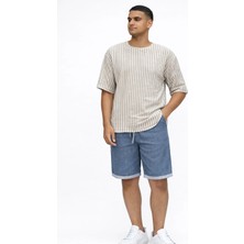 Fırfır Moda Oversize Çizgili Keten Tshirt Gömlek
