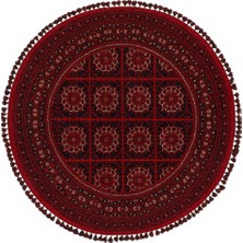 Kalesta Halı Şiraz 03 Red Afgan El Dokuma Görünümlü Yuvarlak Kilim – Yıkanabilir Dekoratif Kilim El Dokuma Desenli Yuvarlak Kilim Hav Toz Vermez Salon, Mutfak, Koridor Yıkanabilir Kaymaz Kilim