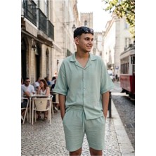 Fırfır Moda Waffle Dokuma Oversize Kısa Kol Gömlek