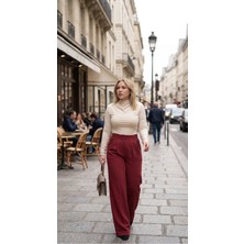 Fırfır Moda Palazzo Pantolon Örme Krep Kumaş