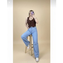 Fırfır Moda Örme Krep Kısa Yelek
