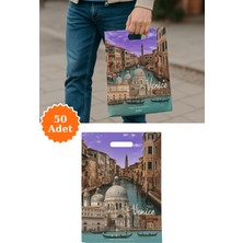 Plas+Plus Güçlendirilmiş El Geçmeli Takviyeli Mağaza Poşeti Elit Italya Venedik Baskı No3 32X42 cm 50 Adet