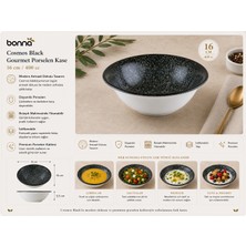 Bonnami Bonna Cosmos Black Gourmet Porselen Kase 16 cm / 400 cc - Modern Antrasit Dokulu Sunum Kasesi