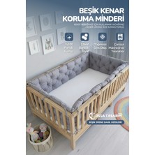 Yasetex Tasarım Beşik Kenar Koruma Minderi %100 Pamuk - Montessori Yatak Uyumlu - Gri - Buble Soft