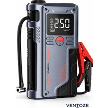 Ventoze Şarjlı Akü Takviye Cihazı ve Hava Kompresörü - 4'ü 1 Arada 1000 Akım, 150 Psı, LED Lamba, Powerbank