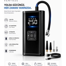 Ventoze Dijital Ekranlı Şarjlı Taşınabilir Araç Hava Kompresörü Çakmaklık 120 W