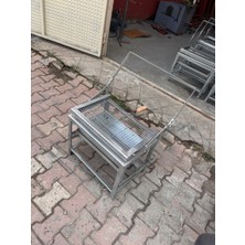 Krom Çevirmeli Katlanabilir Kollu Kömürlü Mangal 30X50 cm 4 Kademeli Hazneli