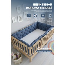 Yasetex Tasarım Beşik Kenar Koruma Minderi %100 Pamuk - Montessori Yatak Uyumlu - Indigo Mavi - Buble Soft
