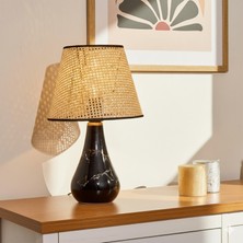 Luce Konik Seramik Abajur - Siyah / Krem - 37X20X20 cm