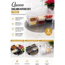 Queen Saklama Kutusu Seti 7 Parça – 6’lı Vakumlu Saklama Kaplı Organizer | Kahvaltılık ve Takı Düzenleyici | Mutfak ve Banyo Düzenleyici | Piknik Seti