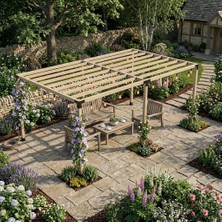 Iahşap Altı Direkli Ahşap Üst Izgaralı Büyük Pergola