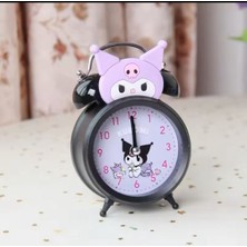 Hediye Vakti Kuromi Tasarımlı Metal Masa Saati - Işıklı Çift Zilli Nostaljik Alarm Saat Mor Siyah