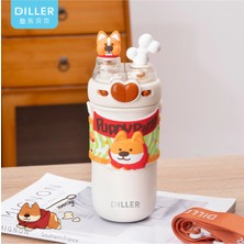 2 Adet Diller D9239 Sevimli Köpek Çift Kapaklı Çelik Termos 520 ml