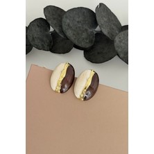 Nuva Atelier Divide Krem-Kahverengi Küpe