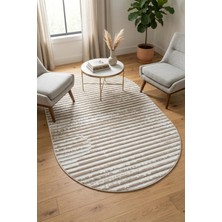 Bonny Home Modern Dekoratif Oval Salon Yatak Odası Halısı Iskandinav Desenli Şık Kaymaz Taban Vizon Viora -7032