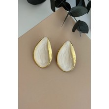 Nuva Atelier Asimetrik Damla Model Beyaz Küpe