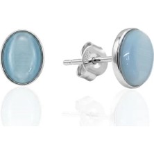 Oya Silver Turkuaz Sedef Taşlı Oval Gümüş Küpe 0.8x0.6cm [OYOK374]