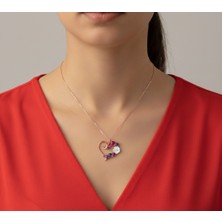 lpsankara Kalp Motif Sedef Taşlı Çiçek Motif Gümüş Kolye