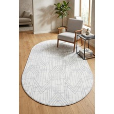 Bonny Home Modern Dekoratif Oval Salon Yatak Odası Halısı Iskandinav Desenli Şık Kaymaz Taban Gri Viora - 7030