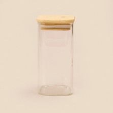MİEN Kare Mantar Kapak Cam Kavanoz - Şeffaf / Açık Kahverengi - 270 ml