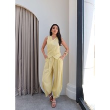 Esra Helvacı Kruvaze Bluz Şalvar Pantolon Takım