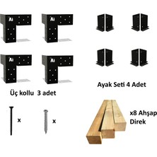 Iahşap Dört Direkli Modern Bahçe Pergola Sistemi - Çelik Braketli