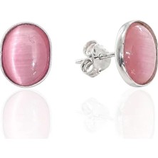 Oya Silver Pembe Oval Sedef Taşlı Gümüş Küpe 1x0.8cm [OYOK376]