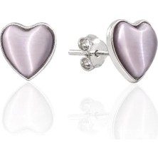 Oya Silver Toz Mor Sedef Kalp Gümüş Küpe 0.9x0.8cm [OYOK377]