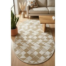 Bonny Home Modern Dekoratif Oval Salon Yatak Odası Halısı Rölyef Dokulu Şık Tasarım Ince Dokulu Bej Riva - 7118