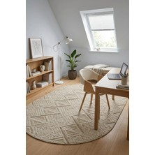 Bonny Home Modern Dekoratif Oval Salon Yatak Odası Halısı Rölyef Dokulu Şık Tasarım Ince Dokulu Bej Riva - 7122