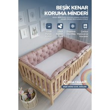 Yasetex Tasarım Beşik Kenar Koruma Minderi %100 Pamuk - Montessori Yatak Uyumlu - Pudra - Buble Soft