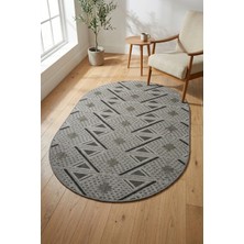 Bonny Home Modern Dekoratif Oval Salon Yatak Odası Halısı Rölyef Dokulu Şık Tasarım Ince Dokulu Gri Riva - 7123