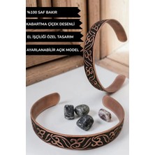 Bulu'us Accessories %100 Saf Bakır Kabartma Çiçek Desenli Ayarlanabilir Unisex Bileklik-Sevgiliye Hediye Anneye Hediye