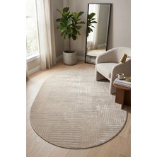 Bonny Home Modern Dekoratif Oval Salon Yatak Odası Halısı Iskandinav Desenli Şık Kaymaz Taban Vizon Viora -7034