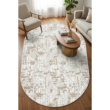 Bonny Home Modern Dekoratif Oval Salon Yatak Odası Halısı Iskandinav Desenli Şık Kaymaz Taban Vizon Viora -7031