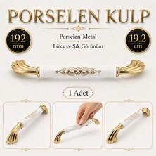 Badem10 Abanda Porselen Beyaz Gold Kulp 192 mm 19.2 cm Mobilya Çekmece Dolabı Dolap Kapak Kulplar Kulb Kulpu