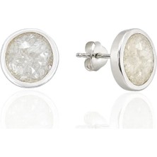 Oya Silver Yuvarlak Doğal Kuvars Taşlı Gümüş Küpe 1X1CM [OYOK379]