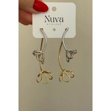 Nuva Atelier Çiçek Motifli Iki Renkli Küpe