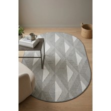 Bonny Home Modern Dekoratif Oval Salon Yatak Odası Halısı Rölyef Dokulu Şık Tasarım Ince Dokulu Gri Riva - 7120