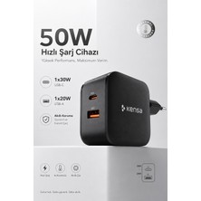 Kensa 50W Çift Portlu Usb-C Girişli Akıllı Hızlı Şarj Adaptörü