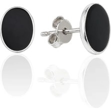 Oya Silver Oval Form Siyah Mineli Gümüş Küpe 0.9x0.6cm [OYOK382]
