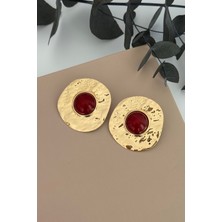 Nuva Atelier Yuvarlak Plaka Bordo Sedefli Küpe