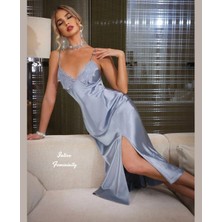 Intive Lingerie Intive Sugar Saten Midi Boy Saten Yan Yırtmaçlı Göğsü Dantel Detaylı Feminen Gecelik