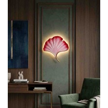 Aszen Dekor Kırmızı Beyaz Ginko Yaprağı Duvar Dekoru – Pilli LED Işıklı Reçine Aplik 35X32 cm