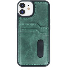 Youday Home iPhone 11 Kılıf Sara Kartvizitli Deri Kılıf - Koyu Yeşil