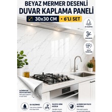 Open City 6 Adet Yapışkanlı Beyaz Mermer Desenli Duvar Kaplama Paneli 30X30 cm Suya Dayanıklı Dekoratif Duvar